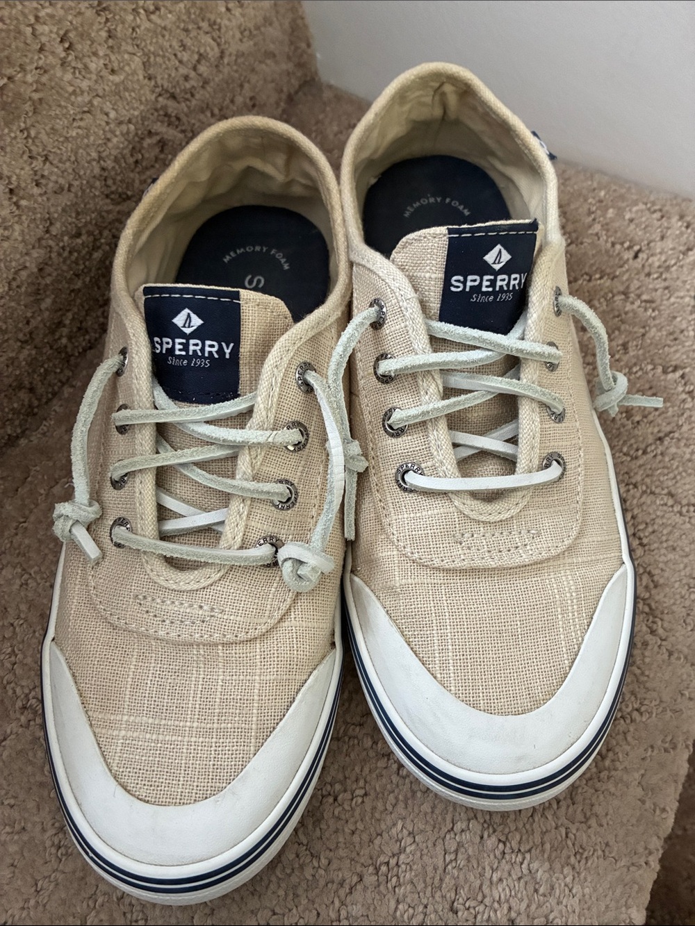 Sperry Top Sider Womens Tan Canvas Boat Shoes Size 7